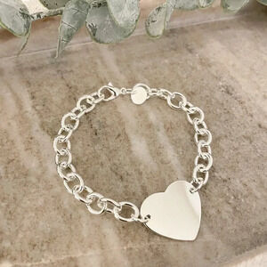 925 Sterling Silver Chunky Heart & Arrow Toggle Bracelet Chain Link Bracelet